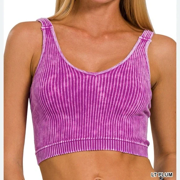 Zenana Ribbed Padded V-Neck Lt Plum Brami NWT - Picture 1 of 2